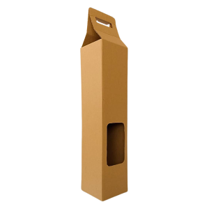 Caja Kraft para botella con ventana de 9.5 x 9.5 x 40 cm. 50 Pzs.