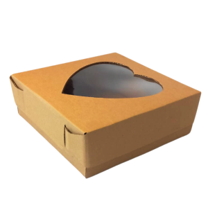 Caja cuadrada base-tapa con ventana de corazón de 20 x 20 x 7 cm. 50 Pzs.