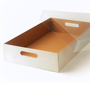 Charola blanca con tapa de acetato de 30 x 23 x 7 cm. 50 Pzs.