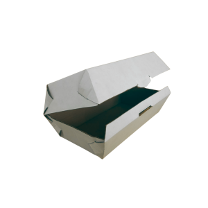 Empaque blanco para doble hamburguesa de 20 x 10 x 10 cm. 50 Pzs.