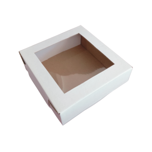 Caja blanca base - tapa con ventana cuadrada de 20 x 20 x 7 cm. 50 Pzs.