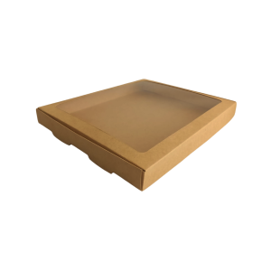Caja galletera kraft con ventana de 30 x 25 x 3 cm. 50 Pzs.