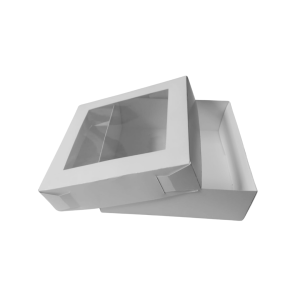 Caja caple blanco base - tapa con ventana cuadrada de 20 x 20 x 7 cm. 50 Pzs.