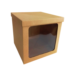 Caja  de regalo kraft base - tapa con ventana cuadrada de 25 x 25 x 25 cm. 50 Pzs. - Imagen 3