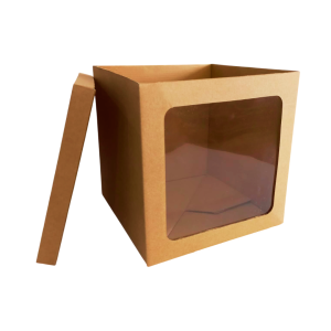 Caja  de regalo kraft base - tapa con ventana cuadrada de 25 x 25 x 25 cm. 50 Pzs. - Imagen 2