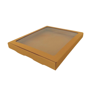 Caja galletera kraft con ventana de 30 x 25 x 3 cm. 50 Pzs.