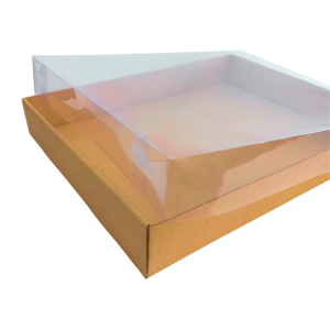 Charola Jumbo Kraft con tapa de acetato de 50 x 40 x 7 cm. 50 Pzs.